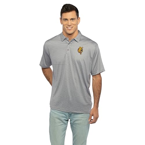 Vantage Apparel Men's Collegiate Premium Moisture Wicking Stretch Fit Striped Polo, Ferris State Bulldogs, Large Team Color