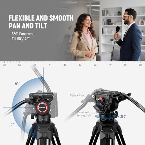 Image of NEEWER Video Tripod with Fluid Head, Heavy Duty Aluminum Compact Portable Camera Tripod Stand for DSLR Camcorder Compatible with DJI Gimbals Compatible with Manfrotto QR Plates, Max Load 13.2 lb, TP73