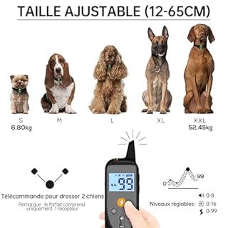 IHPUKIDI Collier de Dressage pour Chien avec Télécommande, 3 Modes (Bip, Vibration, Choc), Portée 1000m, Étanche IP67, Réglable 12-65cm, Recharge Rapide, Idéal pour Entraînement Extérieur et Intérieur