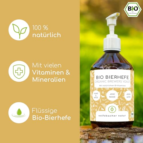 Bio-Bierhefe für Hunde und Katzen | 500 ml flüssige Bierhefe | 100% Bio zur Haut- und Fellpflege, Futterergänzung mit Vitamin B, reich an Mineralien & Spurenelementen, DE-ÖKO-060