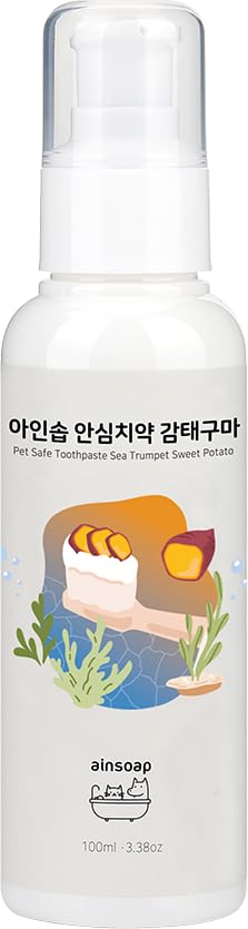 [ainsoap] Pet Toothpaste Gel with Natural Flavors, Easy-to-Use Pump for Dogs & Cats, Seaweed Extract for Clean Teeth & Fresh Breath, Berry & Sweet Potato Flavor (3.38 fl.oz, Seaweed Sweet Potato)