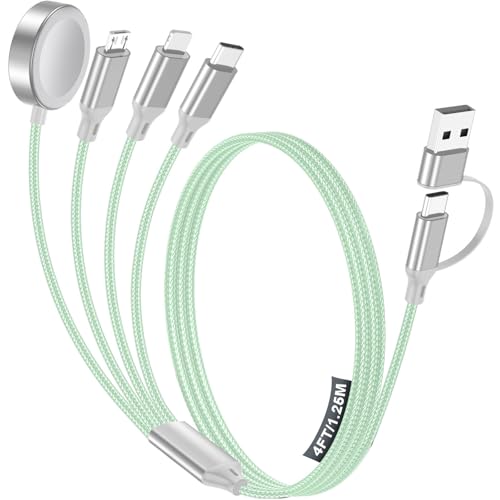 Image of Travel Essentials,Multi Charging Cable for Apple Watch Charger /iPhone /Samsung Charger,Type C /Lightning /iWatch /Micro Charging Cable for iWatch Ultra /10-2 /iPhone /Galaxy /Airpods[1.8M]-Green