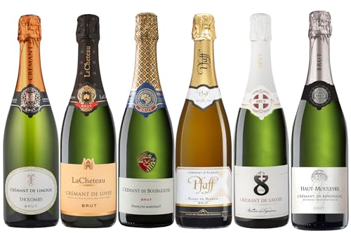 La Grande Vinothèque - Crémant Probierpaket 6er Set - Französischer Sekt Sortiment: Alsace, Loire, Savoie, Bordeaux, Bourgogne, Limoux, Methode Traditionnelle (6 x 0.75 l)