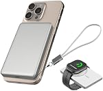 JUOVI Banque de puissance sans fil magnétique ultra-mince 5000mAh Chargeur portable 20W PD Chargement rapide Mini Batterie avec USB-C Câble compatible pour Magsafe Airpods i-Watch iPhone 16 15 Series