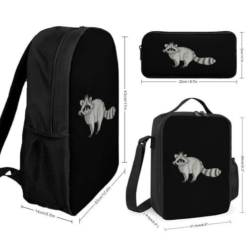 Raccoon Logo Classic Backpack Lunch Bag Pencil Case 3 Piece Set Travel Daypack2