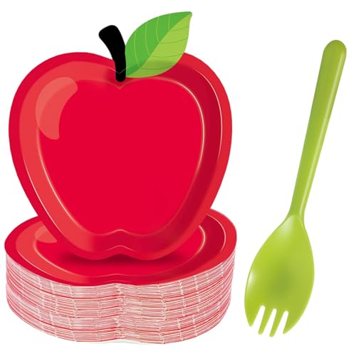YANQINQIN 50 pcs Apple-Shaped Disposable Paper Plates,50 pcs Green Forks Spoons Set - Party Supplies, Christmas Decorations, Birthday Tableware for Holiday Celebrations YANQINQIN 50 pcs Apple-Shaped Disposable Paper Plates,50 pcs Green Forks Spoons Set - Party Supplies, Christmas Decorations, Birthday Tableware for Holiday Celebrations