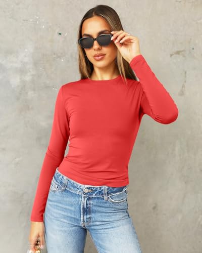 Image of Abardsion Women's Slim Lightweigh Long Sleeve T Shirts | Fall Clothes 2026 Casual Basic Crewneck Going Out Crop Tops Y2K