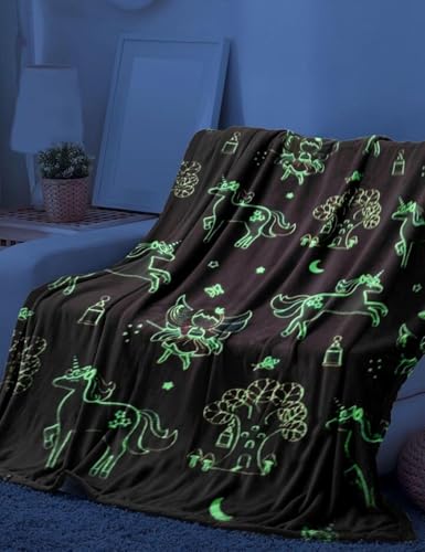 Image of Glow in The Dark Blanket for Kids & Adults - Soft Flannel Luminous Throw Blanket for Bed, Sofa & Couch | All Season Night Glowing Blanket for Boys, Girls & Teenagers | Queen Size 150x200 cm