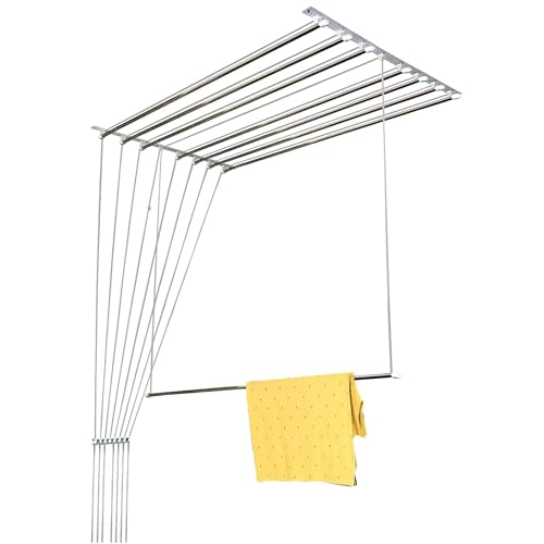 Image of Stainless Steel Heavy Duty Nylon Ropes Individual dropdown Ceiling (6 Pipe X 6 Feet) Cloth Dryer /Cloth Hanger /Cloth Drying Stand for Balcony /Clothes Stand for Drying