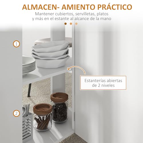 HOMCOM Mesa de Comedor Plegable Mesa de Cocina Moderno con Ruedas Laterales Abatibles y 2 Estantes Abiertos Carga 80 kg 120x60x77 cm Blanco - imagen 5