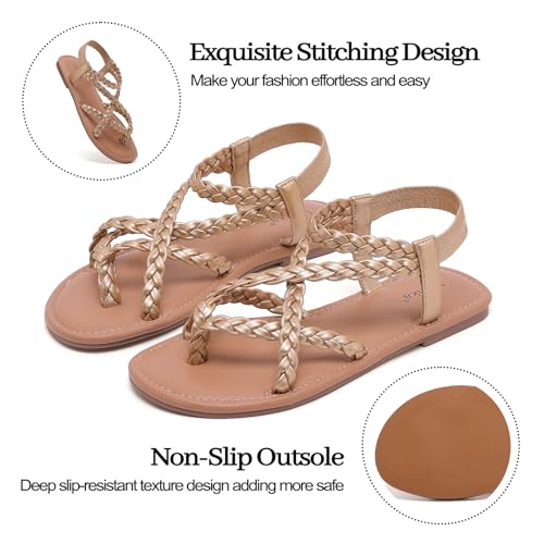 Image of Luoika Women's Wide Width Flat Sandals, Flip Flop Casual Strapy Sandals Slip on Summer Beach Shoes for Women.