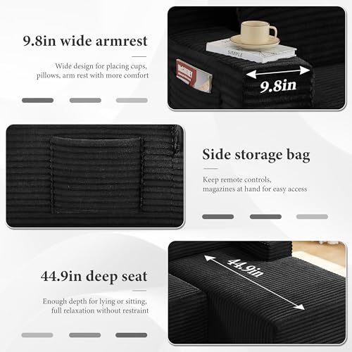 Image of 96 inch Sectional Couches for Living Room Cloud Couch Sofa with L-Shape Upholstered Boneless Couchs Modern Modular Sectional Couch with Chaise (Black, 96 inch W+Right Facing Chaise+2Seaters+Ottoman)