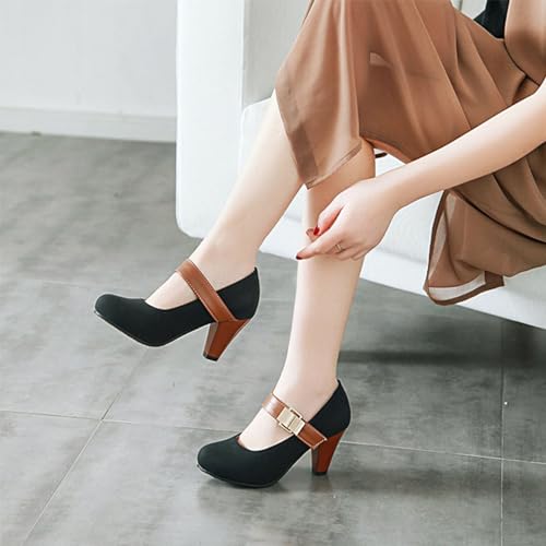 YTINGNICE Woman Pumps Round Head and Shallow Mouth Magic Sticker Single Shoe Heels Ladies high Heels Women Shoes Women's Pumps (Black,Women-US-7)3