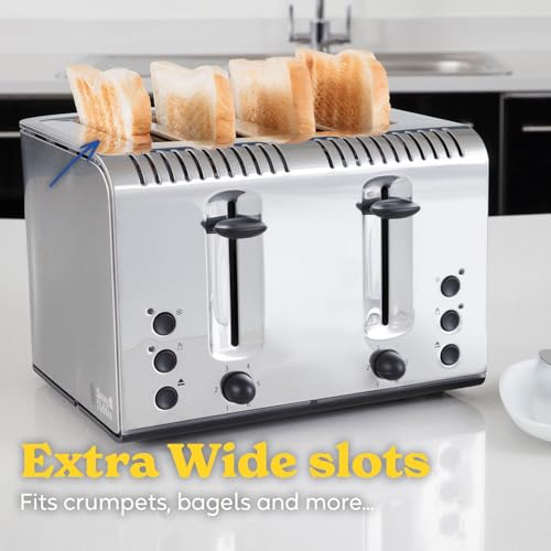 Russell Hobbs 4 Slice Buckingham Toaster with Fast Toast Technology - (Blue Light Strip indicates Toasting, Independent & Extra Wide Slots, 2400W, Polished & Brushed Stainless Steel) 20750 - Image 4