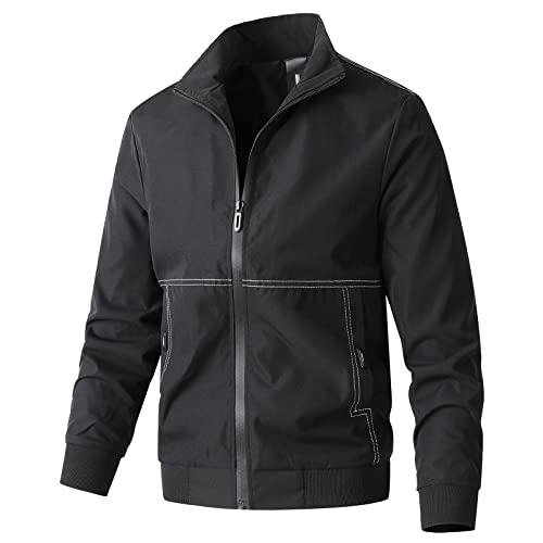 Mens Jacket Spring Fall Windbreaker Stand Collar Zip Up Lightweight Coat - image 1