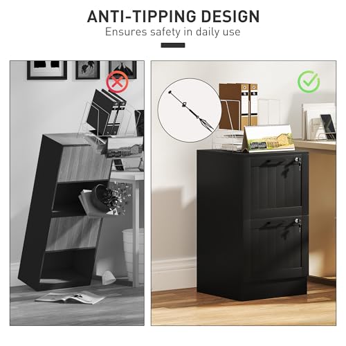 HOMCOM 2 Drawer File Cabinet with Lock, Vertical Filing Cabinet with Adjustable Hanging Bars for A4 and Letter Size File Folders, Printer Stand with Storage, Black - Cosy Home Interiors HOMCOM 2 Drawer File Cabinet with Lock, Vertical Filing Cabinet with Adjustable Hanging Bars for A4 and Letter Size File Folders, Printer Stand with Storage, Black - Image 7