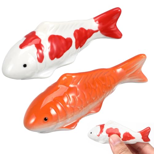 Image of 2 Pcs Ceramic Floating Fish, 3.9 Inch Orange Fake Goldfish Decor, Aquarium Tank Koi Accessories Outdoor Pond Glass Bowl Water Garden