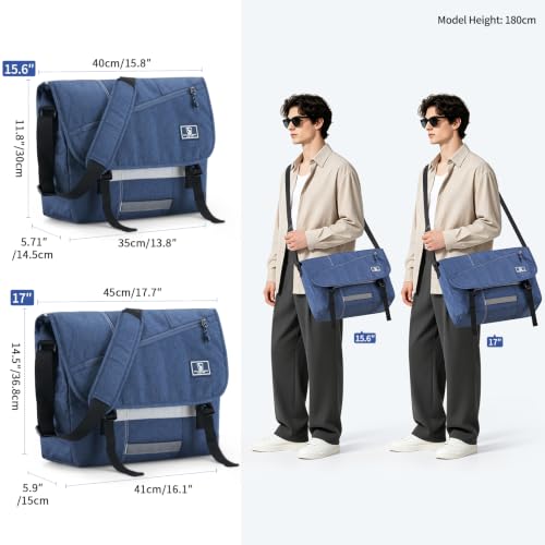 Image of 17 Inch Messenger Bag for Men, Laptop Crossbody Bags Women, Blue | Crossbody Bags Women Casual Satchel Shoulder Bag Briefcase with Bottle Pocket & Reflective strips for Travel Office Commuting