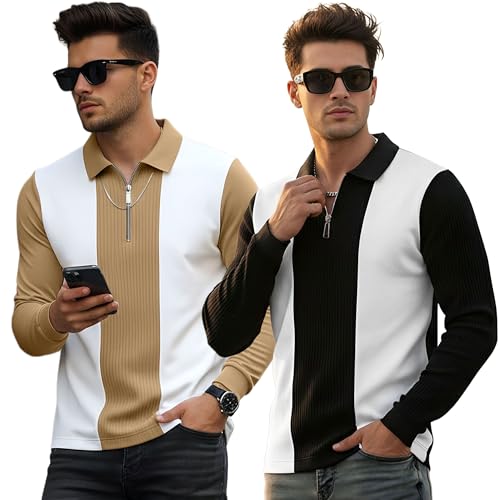Image of T-Shirt for Men Zip Neck Texture Self Design Cotton Blend Mens Tshirts