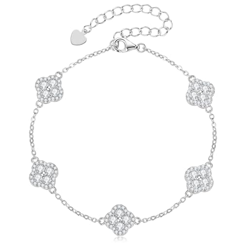 PROSTORY Five Four-Leaf Clover Moissanite Bracelet for Women (Silver)