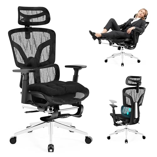 Image of Ergonomic Office Chair with Footrest 4-Level Adjustable Lumbar Suppor | Big and Tall Office Chair t - 155 Tilt Lock and Wide Cushion - 3D Headrest & Armrests, High Back Home Desk Chair