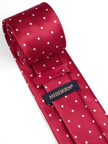 Image of HISDERN Polka Dot Ties for Men Classic Silk Ties and Pocket Square Formal Business Necktie Handkerchief Wedding Party