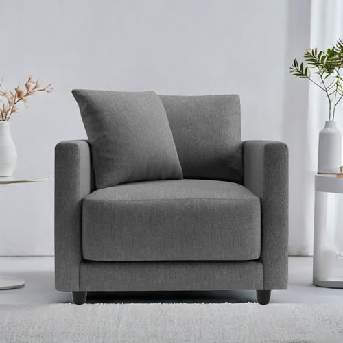 Image of Casaliving Dominic 1 Seater Sofa Set for Living Room (Dark Grey Fabric) Premium Fabric Sofa Set