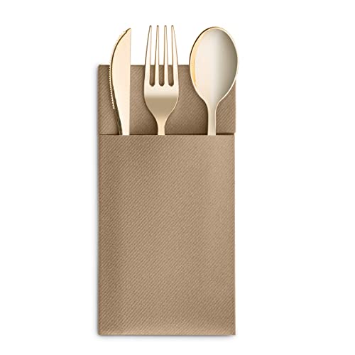 Disposable Linen-Feel Dinner Napkins With Built-In Flatware Pocket, 50-Pack Wood Prefolded Cloth Like Paper Napkins For Wedding, Dinner Or Party #TOP6