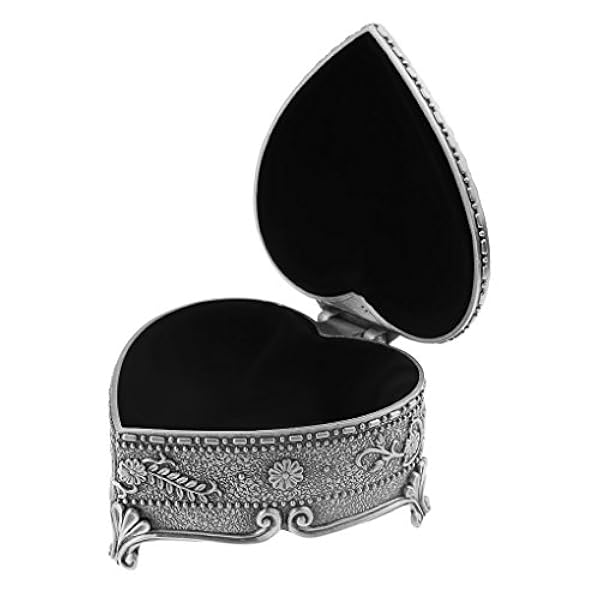 Caja de joyería clásica vintage con forma de corazón de hojalata para guardar tesoros