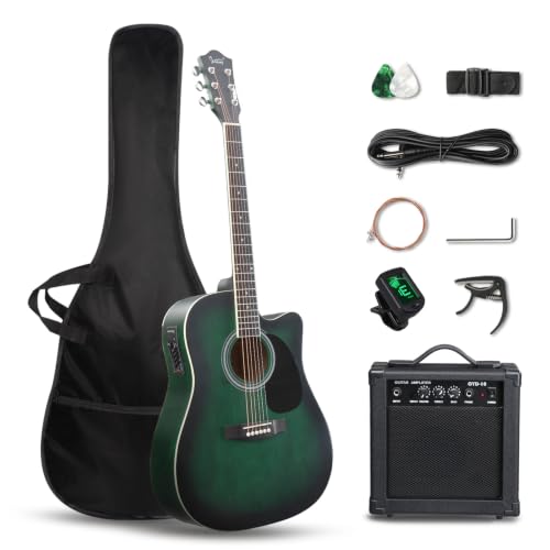 Glarry Full Size Electro Acoustic Guitar with Amp Guitar Kit for Beginners
