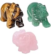 TUMBEELLUWA 3pcs 1.5" Tiger's Eye & Green Aventurine & Rose Quartz Crystal Elephant Figurines Han...