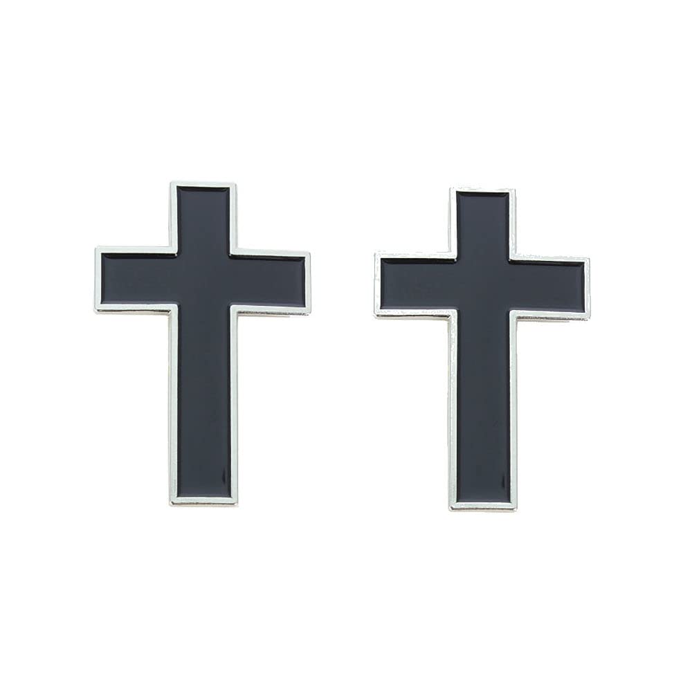 Sterling Gifts Silver Cross Lapel Pins Black Center Christian (Pkg of 2) Black Silver 1.5 inch