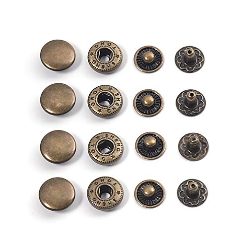 Wuta 100 Sets Sewing Snaps Solid Brass Snap Fasteners Press Studs Poppers Clothing Bag Jacket Leather Craft Buttons For Clothes, Jackets, Jeans Wears, Bracelets, Bags, Bronze (10Mm/0.39 Inch) #TOP19