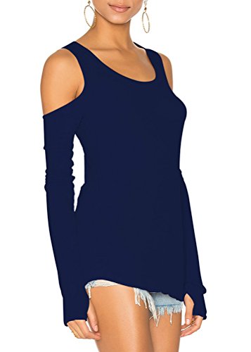 Image of Mippo Cold Shoulder Tops for Women Long Sleeve Workout Tops | Loose Fit, Off the Shoulder Top, Thumb Holes, Lightweight, Yoga and Casual, Easy to Care