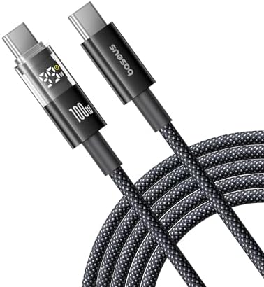 Baseus 100W USB C auf USB C Kabel, 1m PD Schnellladekabel USB C Ladekabel QC 4.0 with LED Display für iPhone 16 15 14 13 12 Pro, Samsung Galaxy S25 S24 S23 S22 Ultra, MacBook, iPad