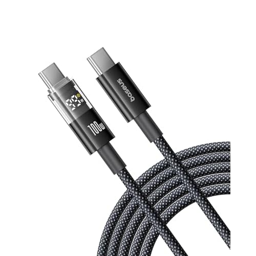 Baseus 100 W USB C to USB C Cable, 1 m PD Fast Charging Cable USB C Charging Cable QC 4.0 with LED Display for iPhone 16 15 14 13 12 Pro, Samsung Galaxy S25 S24 S23 S22 Ultra, MacBook, iPad