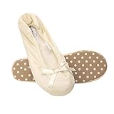 Jessica Simpson Womens Satin Ballerina Yoga Slipper with Bow, Ivory, Medium