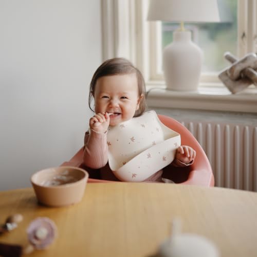 Image of mushie Silicone Baby Bib | Adjustable Fit Waterproof Bibs (Sparrow)