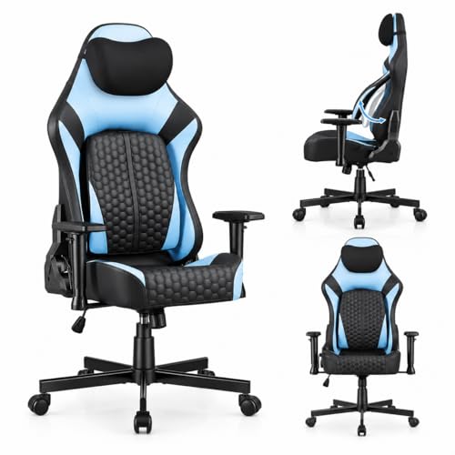 Devoko Gaming Stuhl mit 2D Armlehnen, Bürostuhl Ergonomisch mit 135° Verstellbarer Rückenlehne & 5-Stufen Lordosenstütze, Schreibtischstuhl für Gaming, Arbeiten, Belastbarkeit bis 200 kg,Schwarz Blau