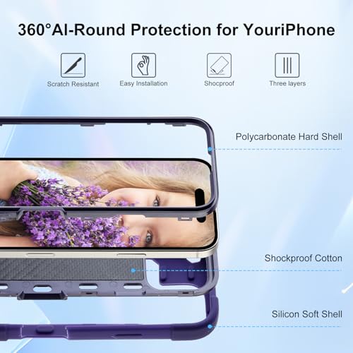 Image of MARKILL Compatible with iPhone Case with Ring Stand, Military Grade Drop Protection Full Body Rugged Heavy Duty Protective Durable Cover iPhone. (Deep Purple, iPhone 16 Pro 6.3 inch)