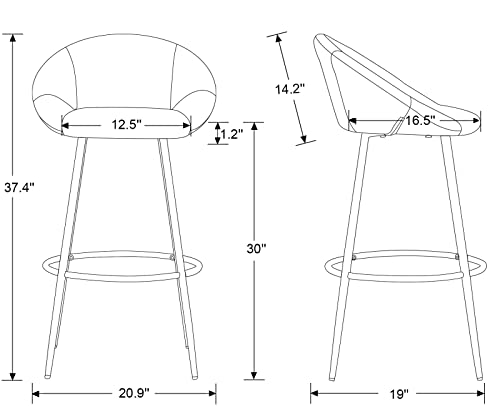 Cimota Velvet Bar Stools Set Of 2, Tufted Kitchen Bar Height Stools With Back Footrest 30 Inch Stool Chairs For Home Bar, Dining Room, Gray #TOP1
