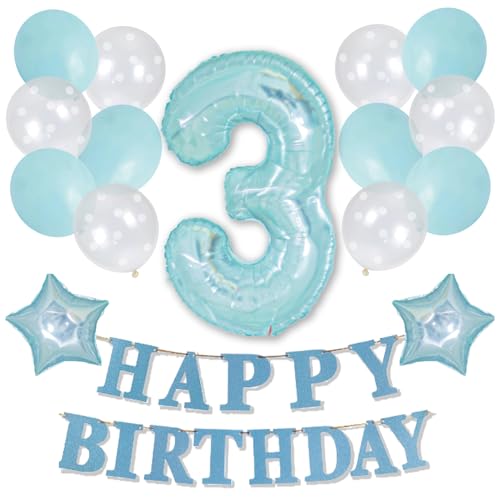 【風船屋】お誕生日 バルーン 飾り付け 男の子 記念撮影 バースデー プレゼント サプライズ バースデー 記念撮影 透明感 映え (3歳)