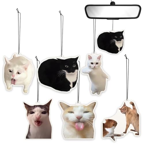 Image of 6Pcs Cat Car Air Freshener Cute Ornaments Funny Car Hanging Accessories | 6Pcs Funny Car Air Freshener for Women Cute Ornaments Cat Meme Personalized Car Hanging