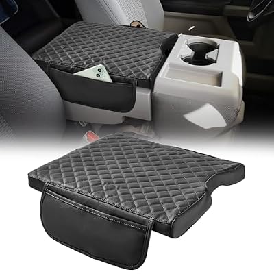 JOYTUTUS Center Console Cover Compatible with 2015-2026 Ford F150, 2017-2026 F250 F350 F450 with 40/20/40 Jump Seat, Leather Armrest Cover Center Console Cushion with Side Pockets (Jump Seat Only)