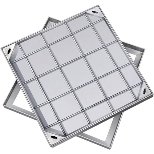 qudkdhs Tapa de Registro y Marco de Acero Inoxidable, Tapa de fosa séptica Cuadrada Invisible con Base empotrada, Decorada para Patios y Jardines al Aire Libre (400 x 400 mm/15,7 x 15,7 Pulgadas)