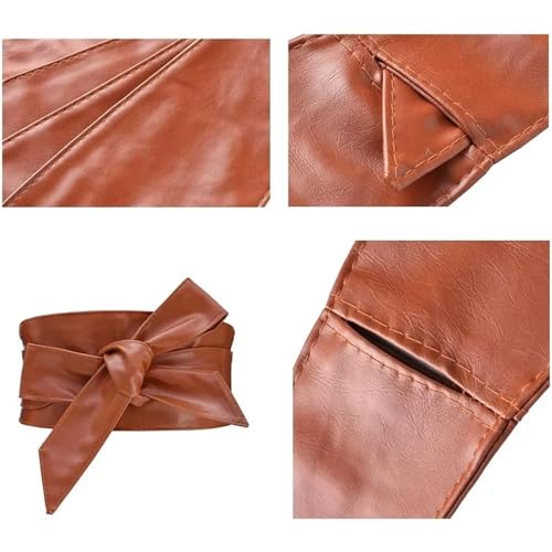 Woman Wide Leather Belt Obi Belt Self Tie Cinch Belt Wrap Around Bowknot Waistband Bright Color For Dress 1 piece(Black)4