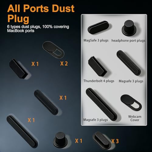 9 PCS Dust Plug Cover for MacBook Air 13.6" 15.3" M4 M3 M2, MacBook Pro 14 16 M5 M4 M3 M2 M1, MacBook Pro 13 M2 M1, Dust Plug for HDMI, Thunderbolt,SD,Charger Port,Headphone & 2PCS Webcam Cover Slide by MUBUY-GOL - Image 3