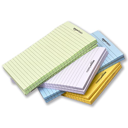 Image of AmazonBasics Wide Ruled 5x 8 - Inch 50-Sheet Lined Writing Note Pad Green | White | Blue | Yellow Pack of 12