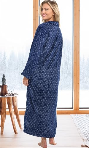 Image of Alexander Del Rossa Long Zip Up Robes, Plush Zipper Robes for Plus Size, Housecoats Zipper Front