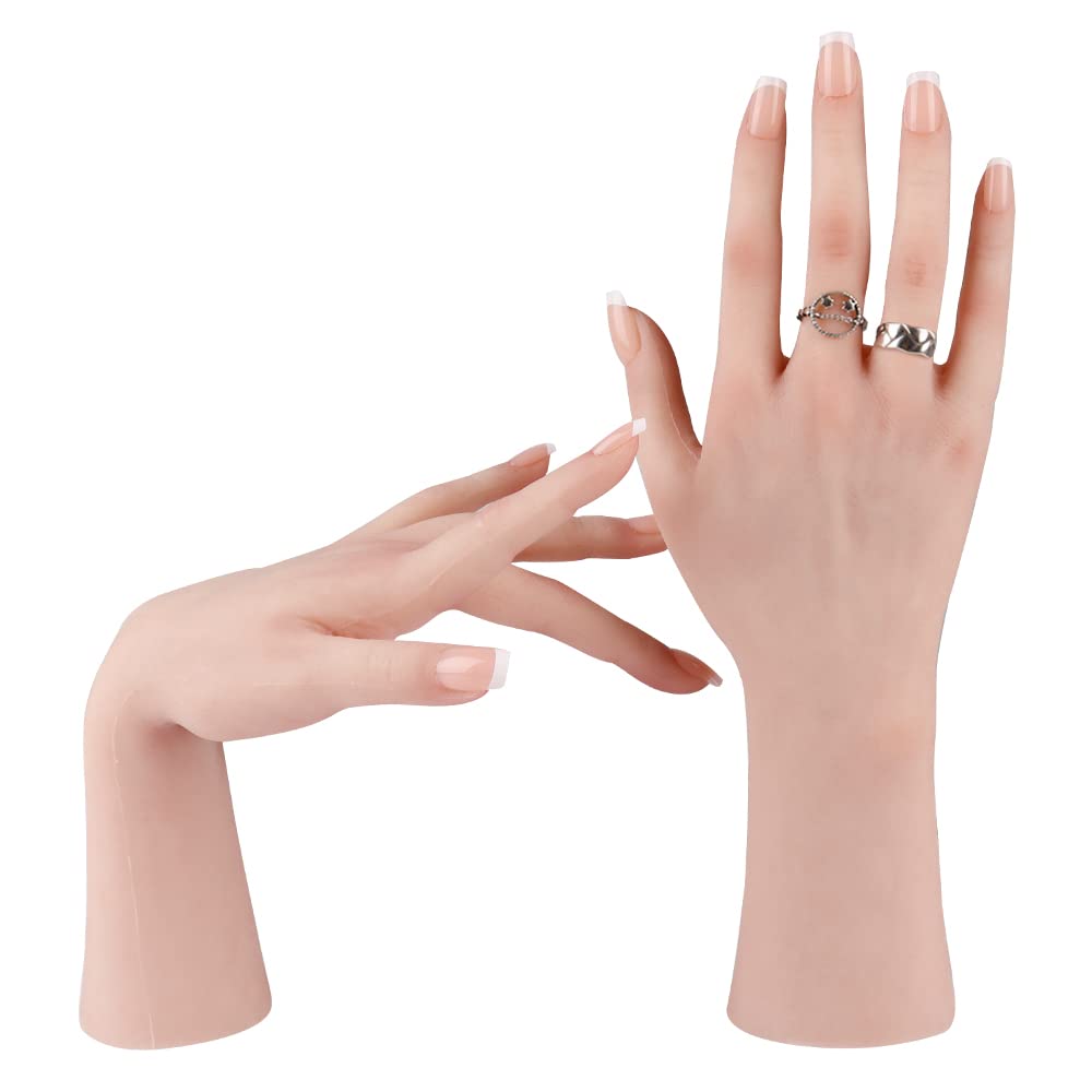 KnowU Realistic Silicone Mannequin Hand Model Flexible Fingers Soft Manikin Hand Model Female Size for Painting Teaching Arts Drawing Sketching Jewelry Display - Right Hand